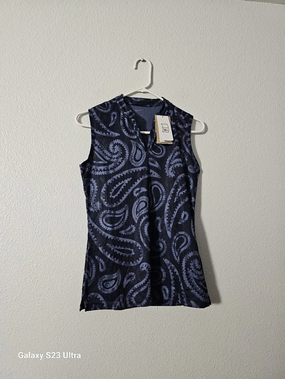 Nike Women's Navy and Light Blue Paisley Tank Top Sz S
